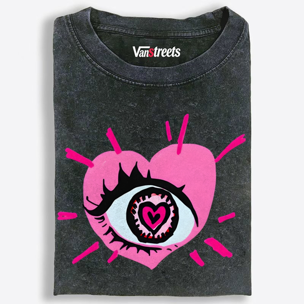 Heart Eye Love Retro Washed T-Shirt | 100% Cotton | Streetwear Essential