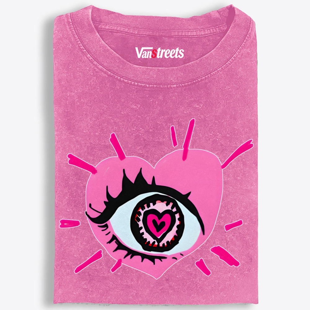 Heart Eye Love Retro Washed T-Shirt | 100% Cotton | Streetwear Essential