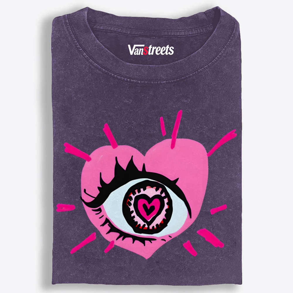 Heart Eye Love Retro Washed T-Shirt | 100% Cotton | Streetwear Essential
