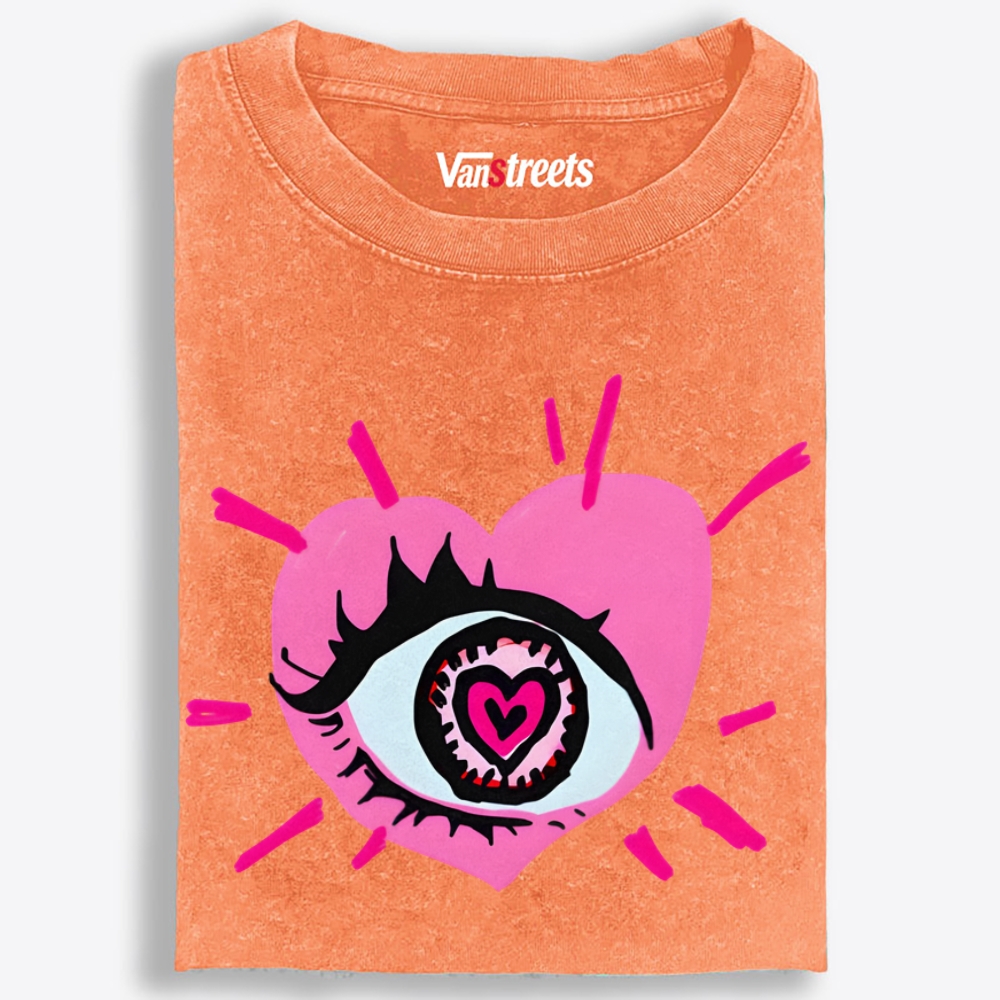 Heart Eye Love Retro Washed T-Shirt | 100% Cotton | Streetwear Essential