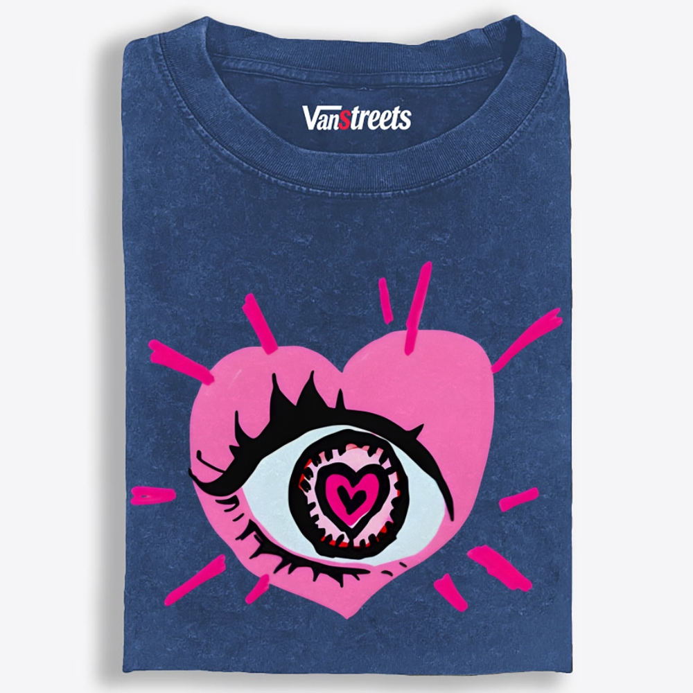 Heart Eye Love Retro Washed T-Shirt | 100% Cotton | Streetwear Essential