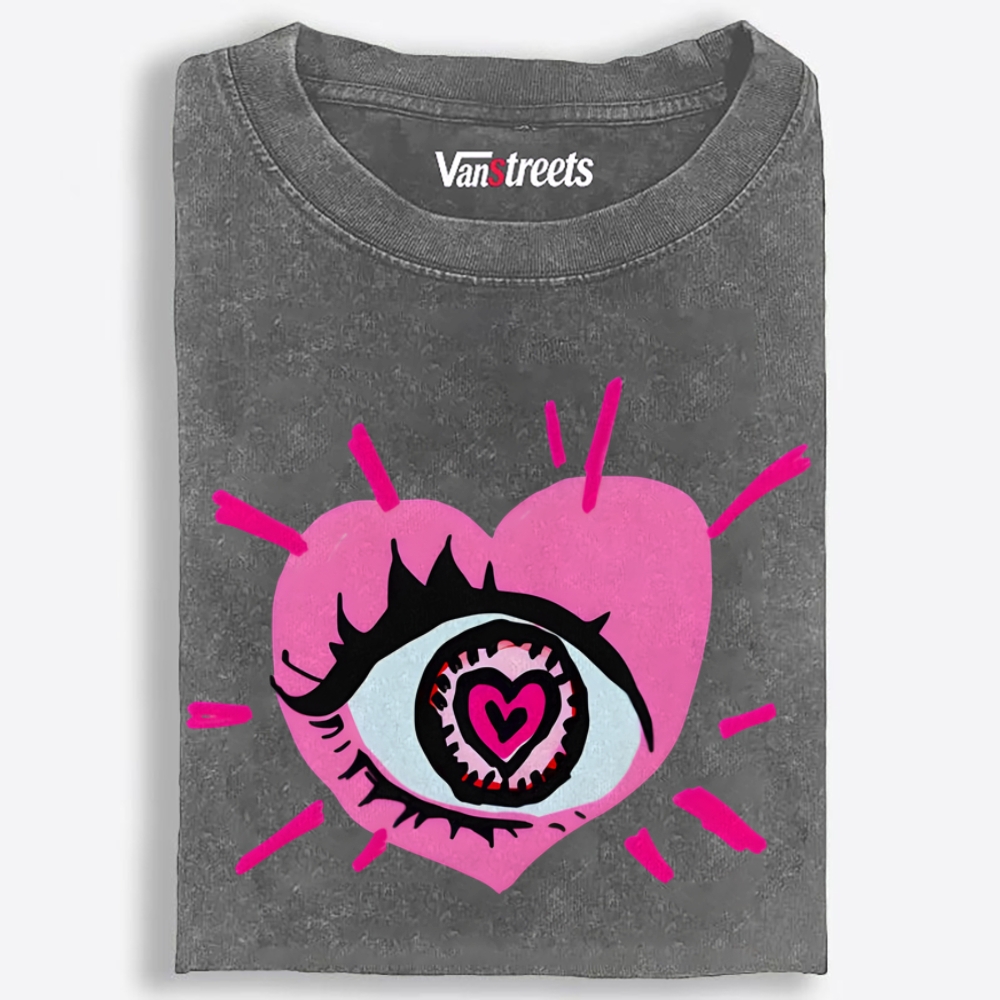 Heart Eye Love Retro Washed T-Shirt | 100% Cotton | Streetwear Essential