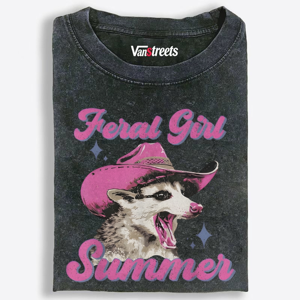 Feral Girl Summer Retro Washed T-Shirt | 100% Cotton | Streetwear Essential