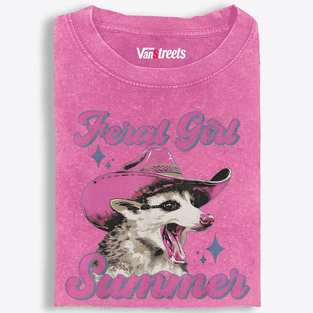 Feral Girl Summer Retro Washed T-Shirt | 100% Cotton | Streetwear Essential