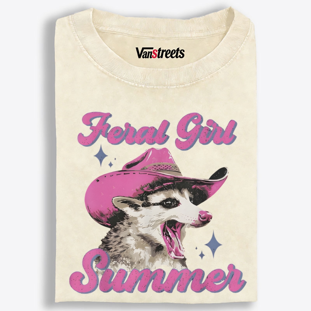 Feral Girl Summer Retro Washed T-Shirt | 100% Cotton | Streetwear Essential