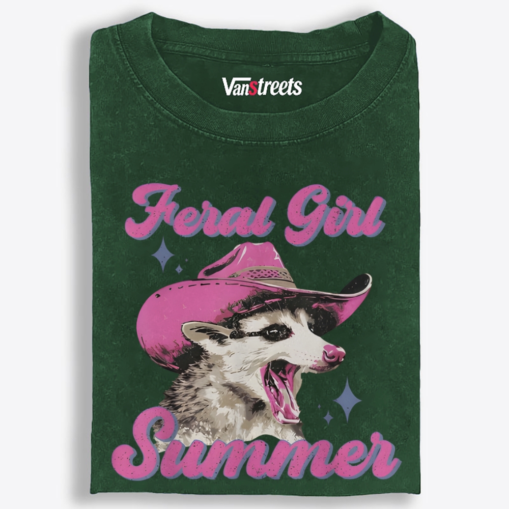 Feral Girl Summer Retro Washed T-Shirt | 100% Cotton | Streetwear Essential