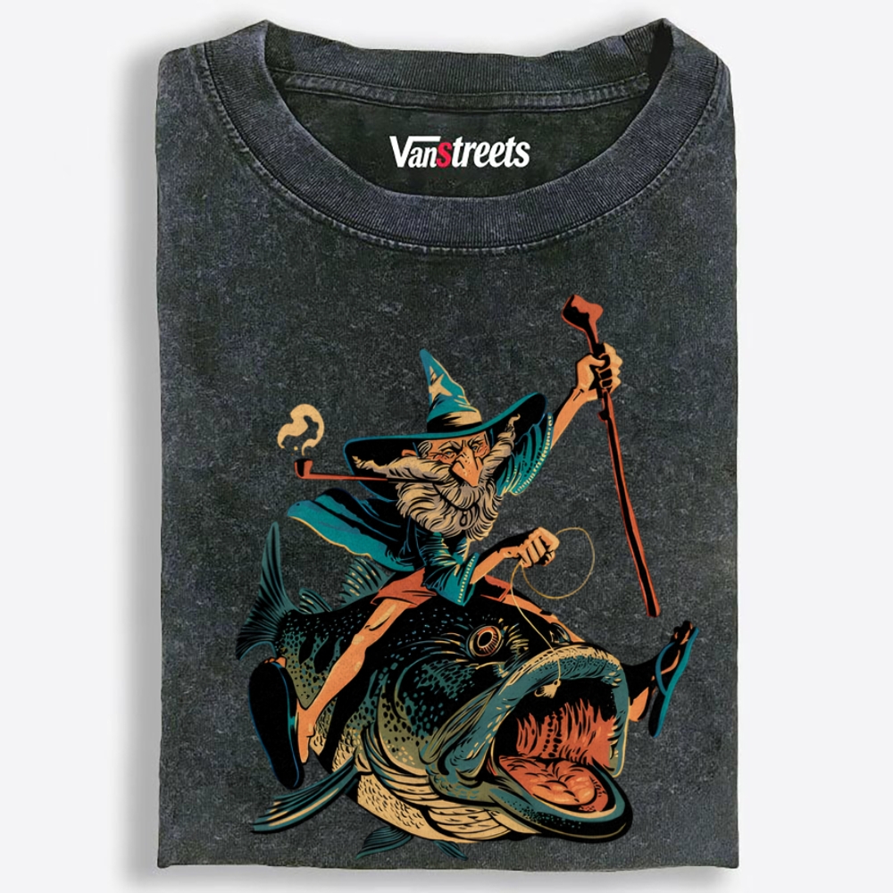 Wizard Who Reels The Whole Pond Retro Washed T-Shirt | 100% Cotton | Streetwear Essential