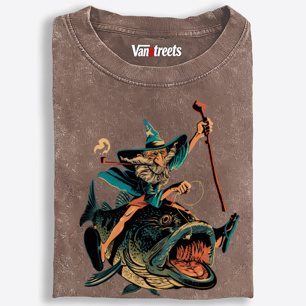 Wizard Who Reels The Whole Pond Retro Washed T-Shirt | 100% Cotton | Streetwear Essential