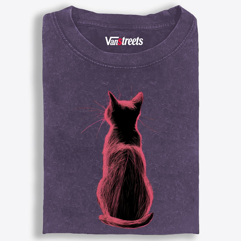 Pink Cat, Quiet Mood Retro Washed T-Shirt | 100% Cotton | Streetwear Essential