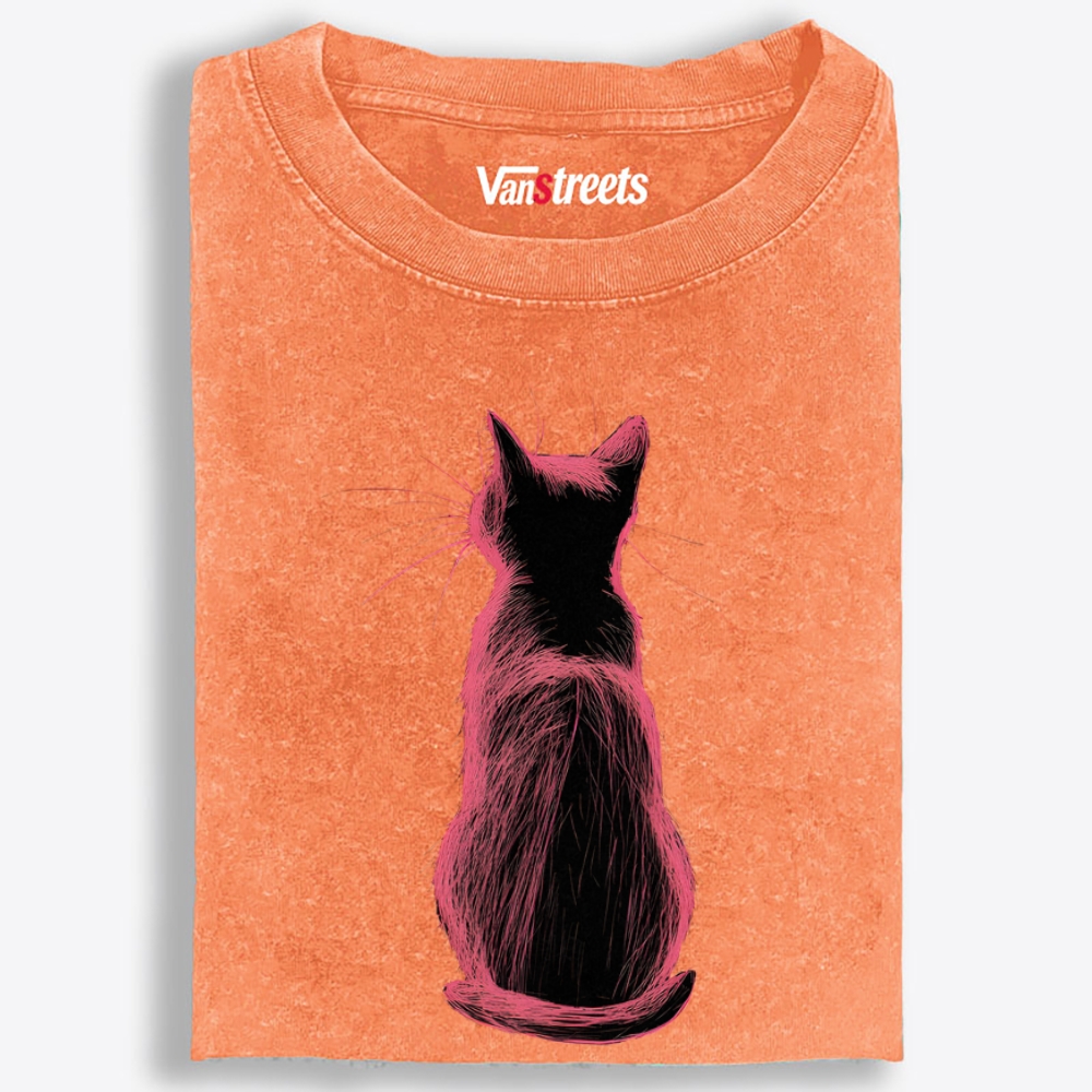 Pink Cat, Quiet Mood Retro Washed T-Shirt | 100% Cotton | Streetwear Essential