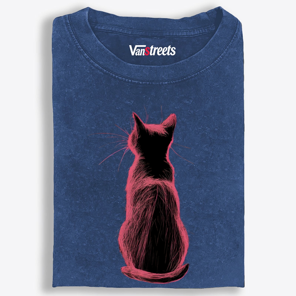 Pink Cat, Quiet Mood Retro Washed T-Shirt | 100% Cotton | Streetwear Essential