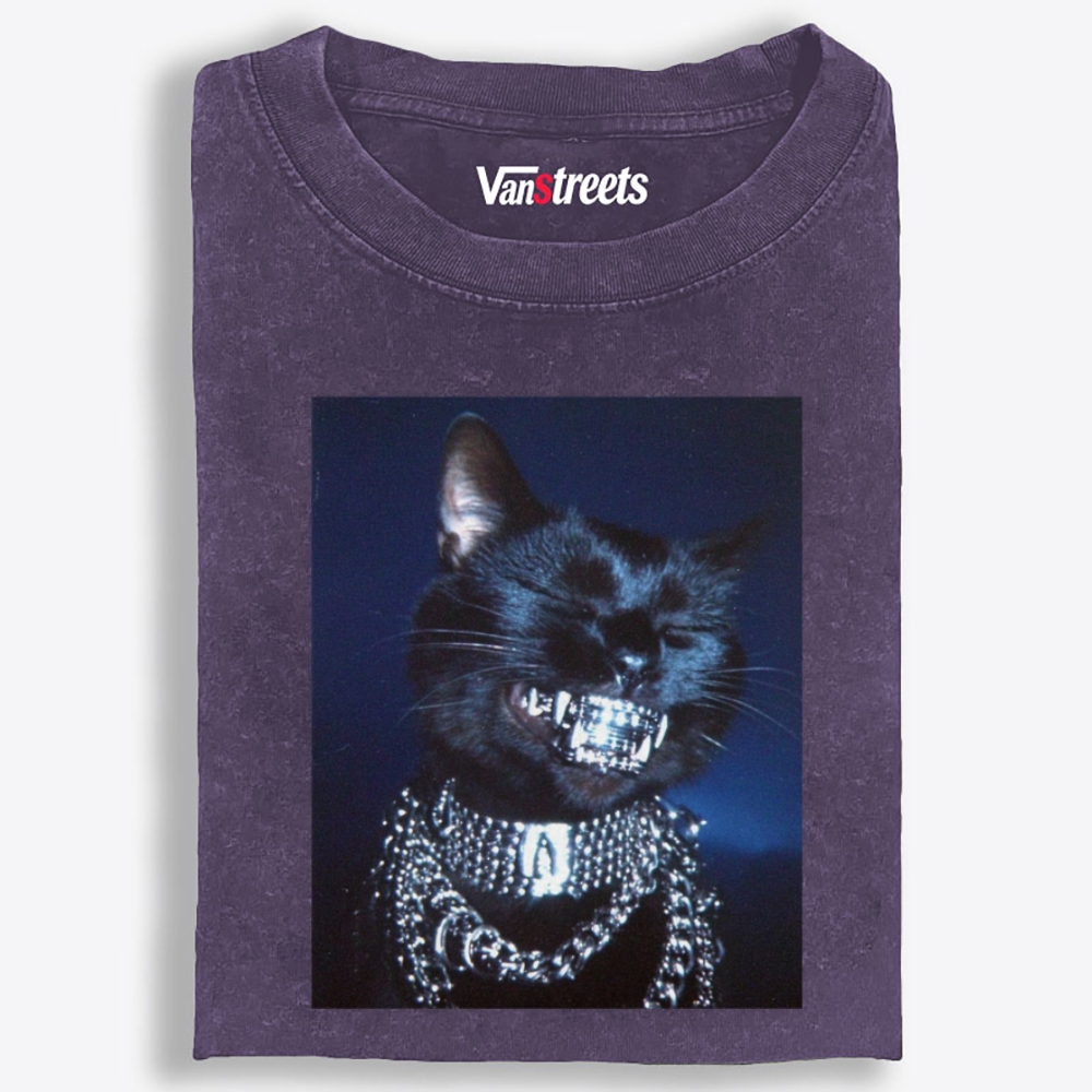 Bling Black Cat Retro Washed T-Shirt | 100% Cotton | Streetwear Essential