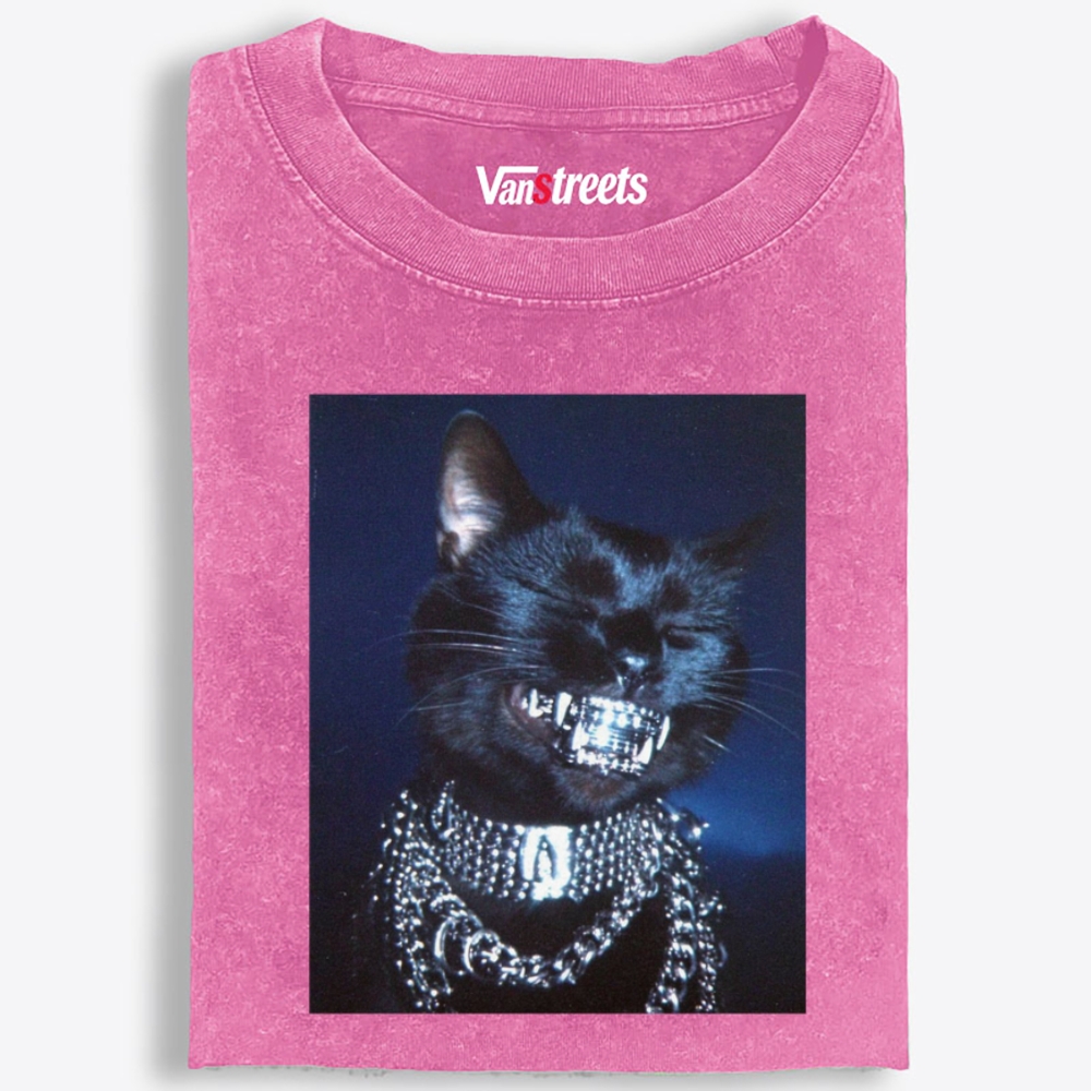 Bling Black Cat Retro Washed T-Shirt | 100% Cotton | Streetwear Essential