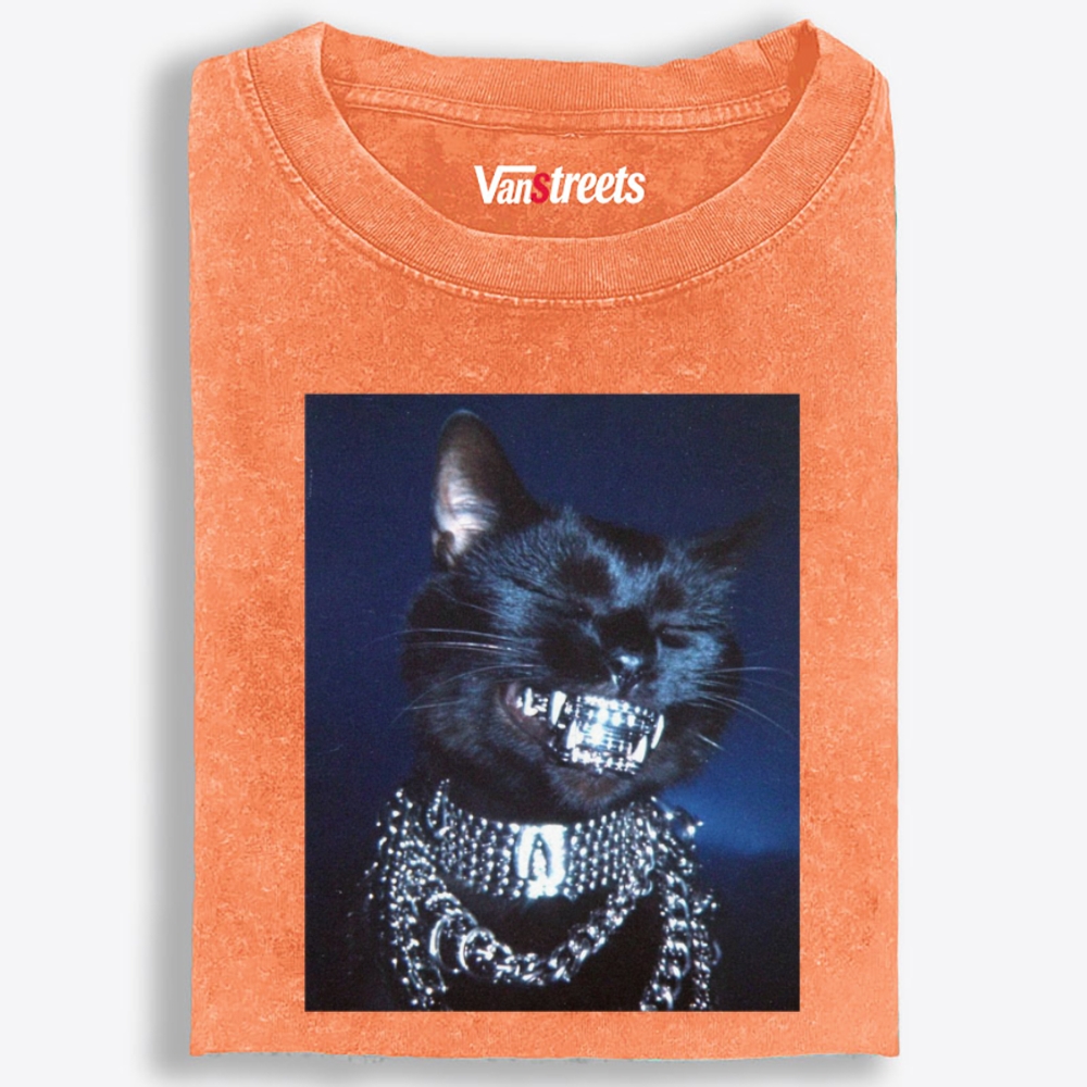 Bling Black Cat Retro Washed T-Shirt | 100% Cotton | Streetwear Essential