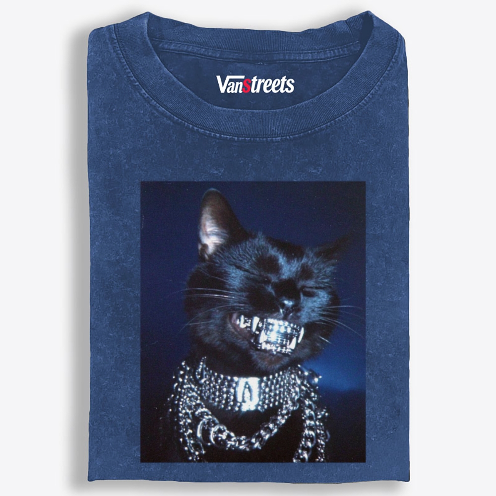Bling Black Cat Retro Washed T-Shirt | 100% Cotton | Streetwear Essential