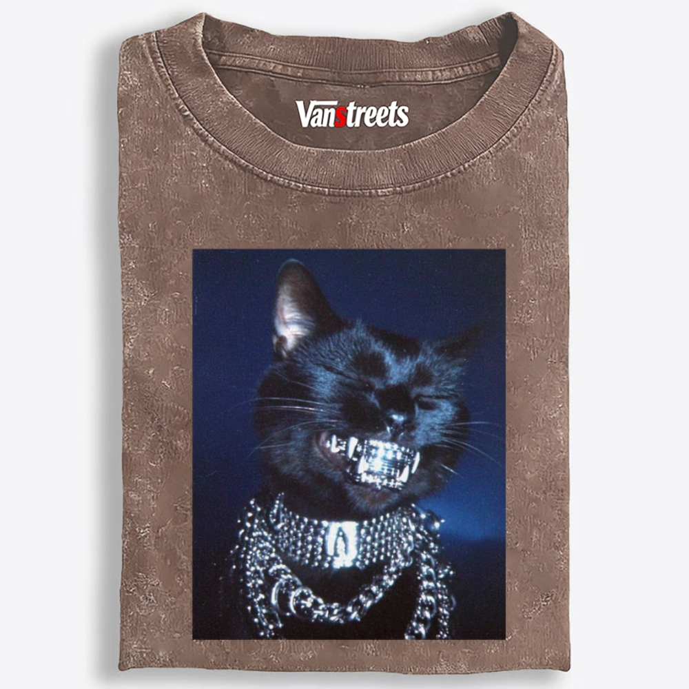 Bling Black Cat Retro Washed T-Shirt | 100% Cotton | Streetwear Essential
