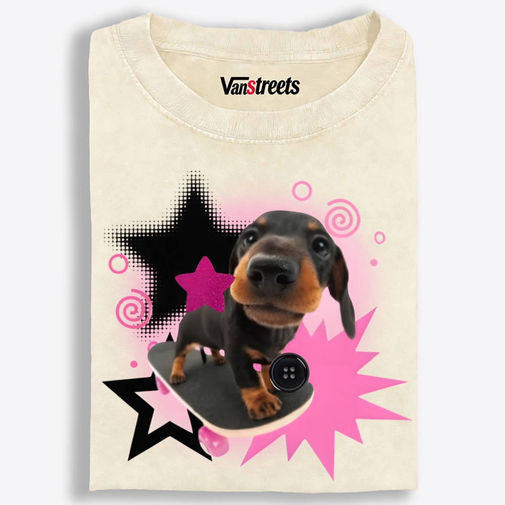 Skateboard Sausage Dog Retro Washed T-Shirt | 100% Cotton | Streetwear Essential