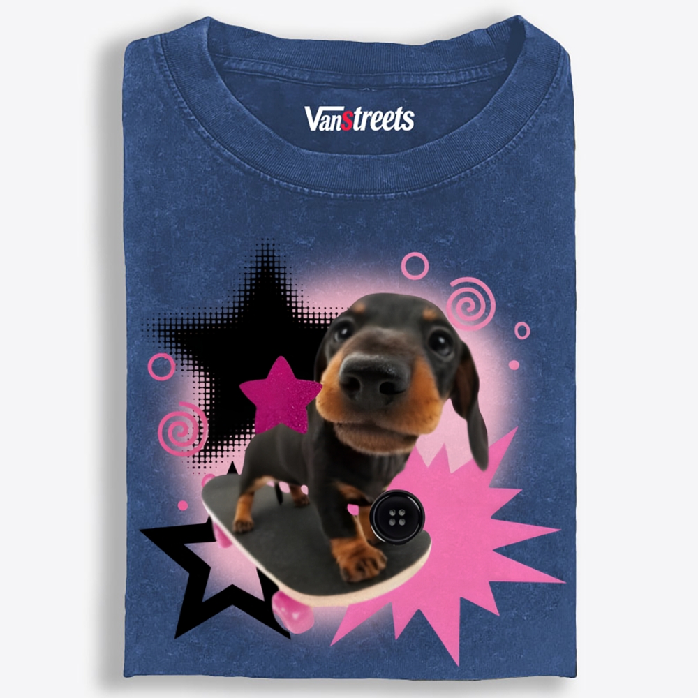 Skateboard Sausage Dog Retro Washed T-Shirt | 100% Cotton | Streetwear Essential