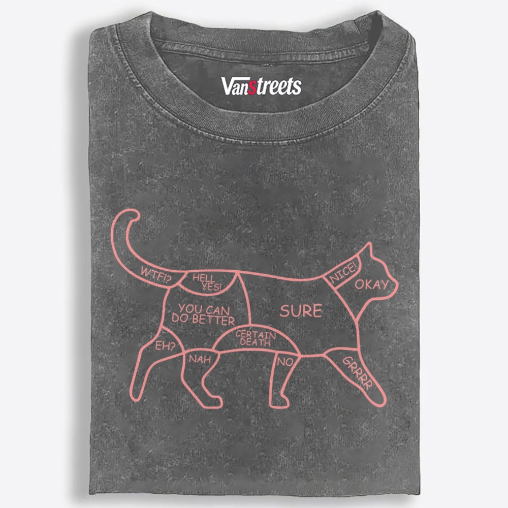 Cat Petting Zone Map Retro Washed T-Shirt | 100% Cotton | Streetwear Essential