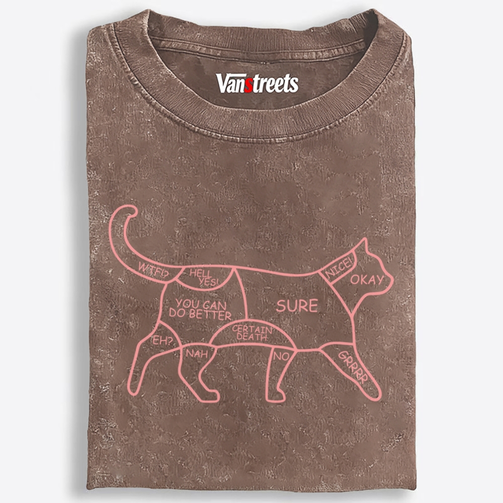 Cat Petting Zone Map Retro Washed T-Shirt | 100% Cotton | Streetwear Essential