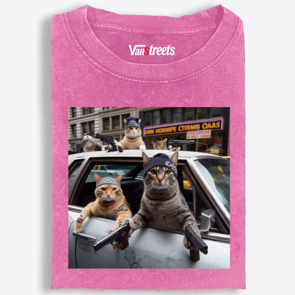 Gang Cats Hardcore Meme Retro Washed T-Shirt | 100% Cotton | Streetwear Essential