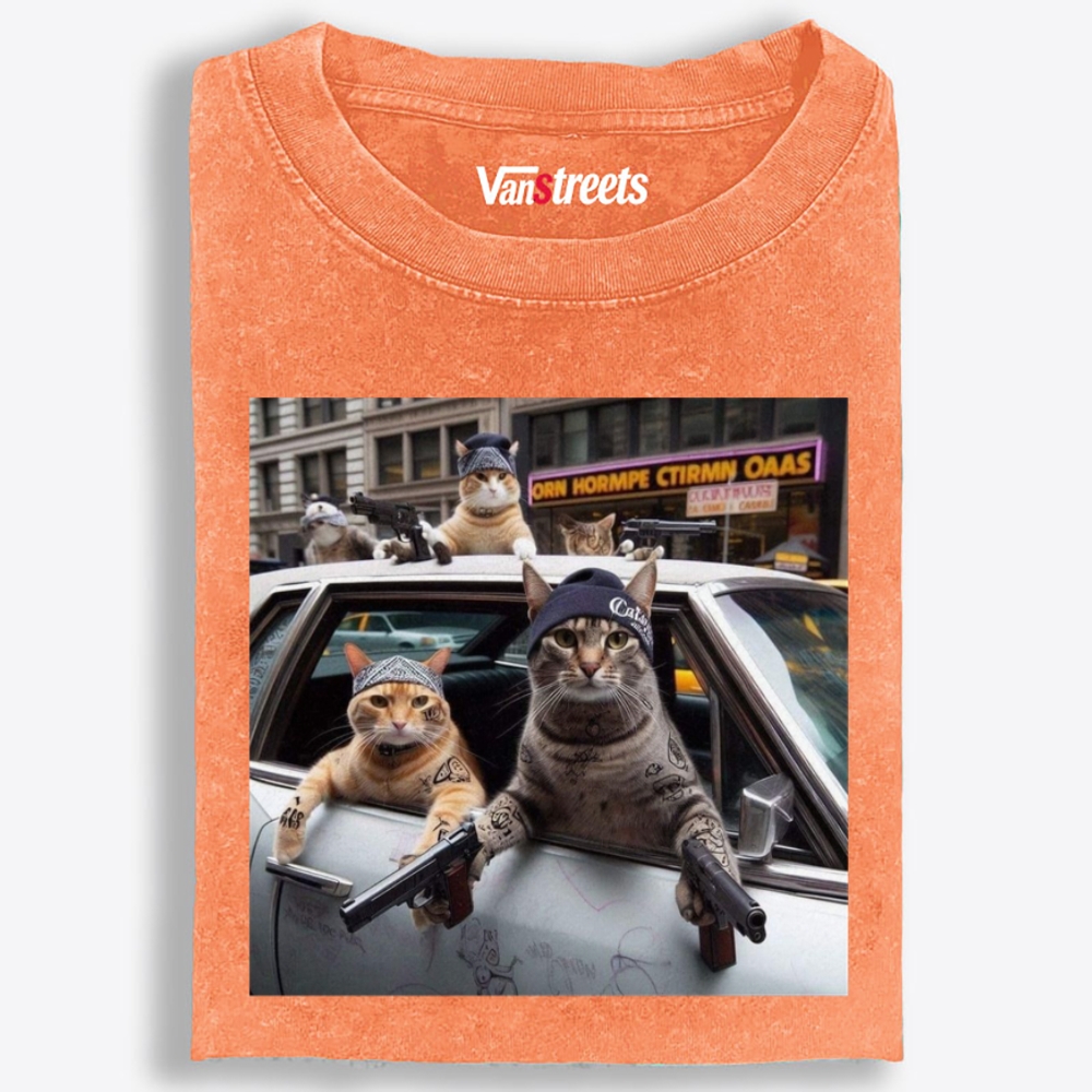 Gang Cats Hardcore Meme Retro Washed T-Shirt | 100% Cotton | Streetwear Essential