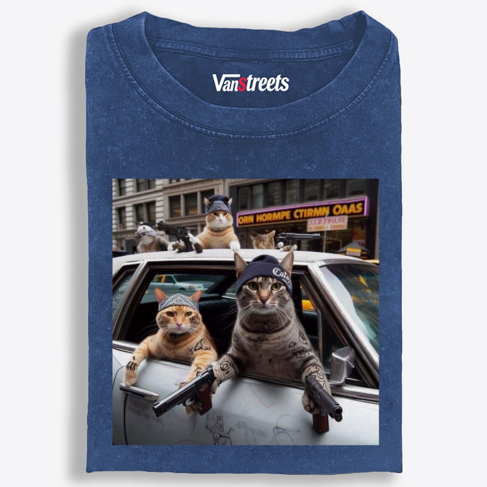 Gang Cats Hardcore Meme Retro Washed T-Shirt | 100% Cotton | Streetwear Essential