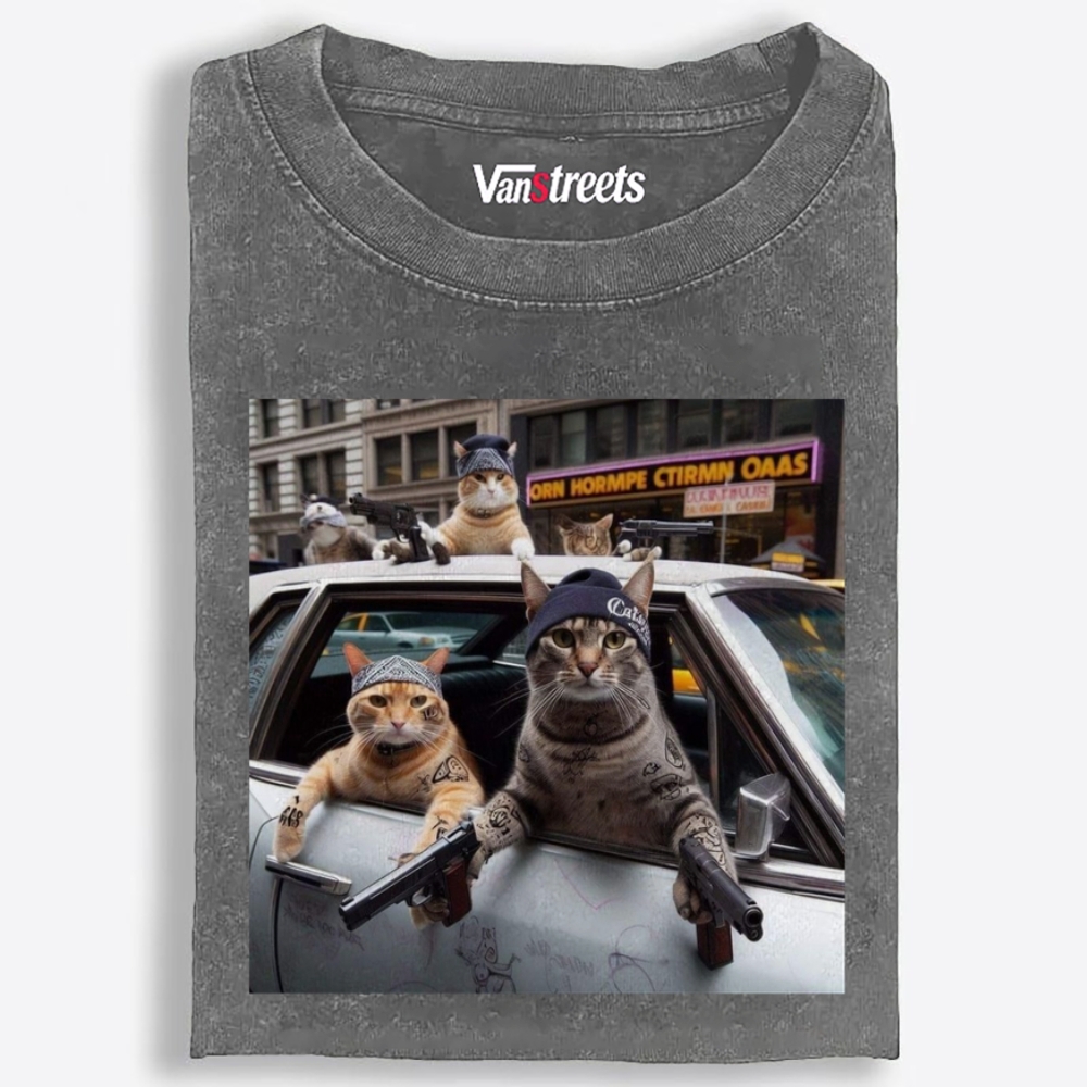 Gang Cats Hardcore Meme Retro Washed T-Shirt | 100% Cotton | Streetwear Essential