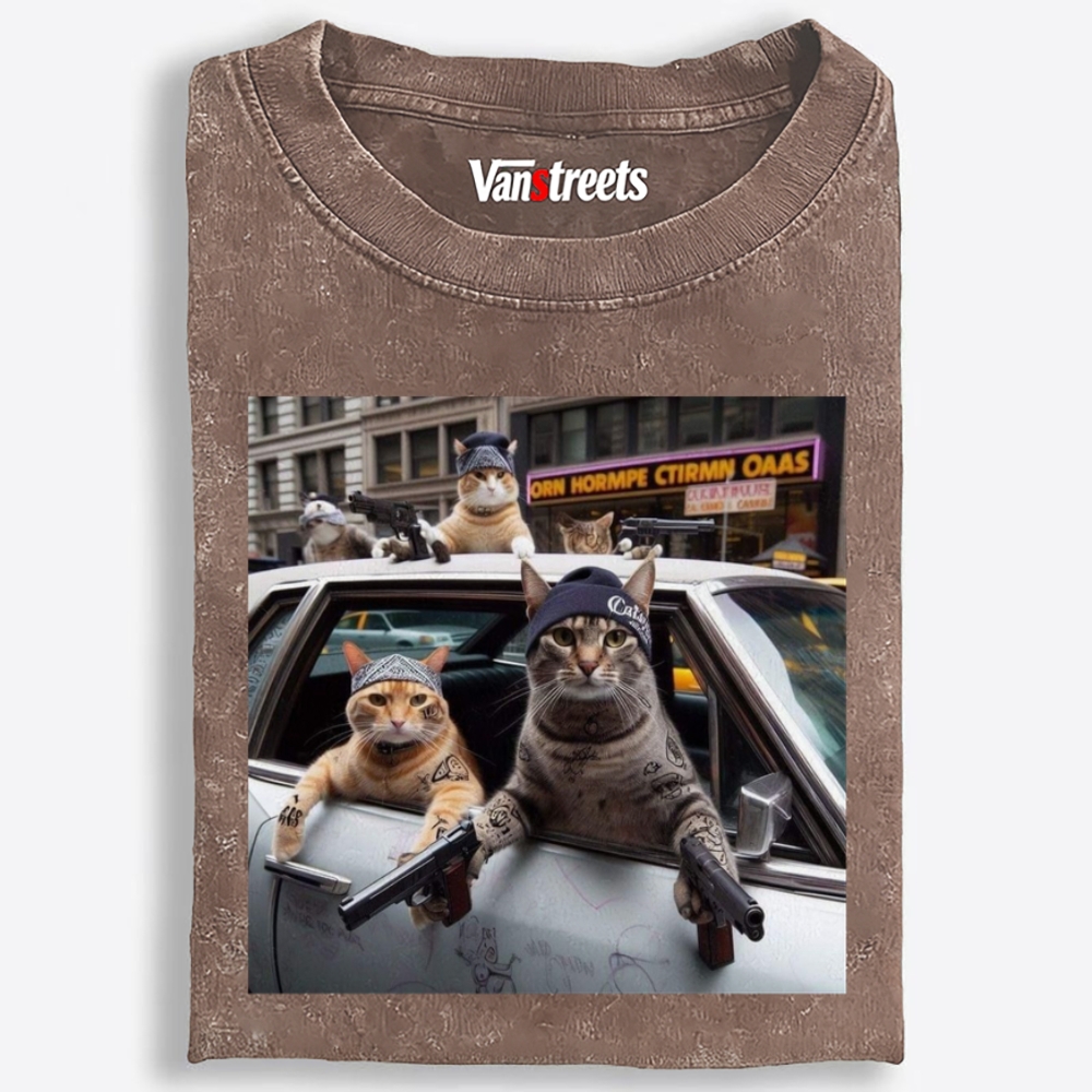 Gang Cats Hardcore Meme Retro Washed T-Shirt | 100% Cotton | Streetwear Essential