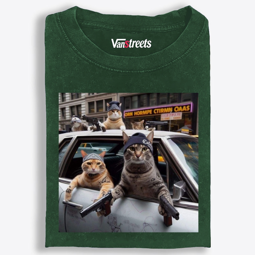 Gang Cats Hardcore Meme Retro Washed T-Shirt | 100% Cotton | Streetwear Essential