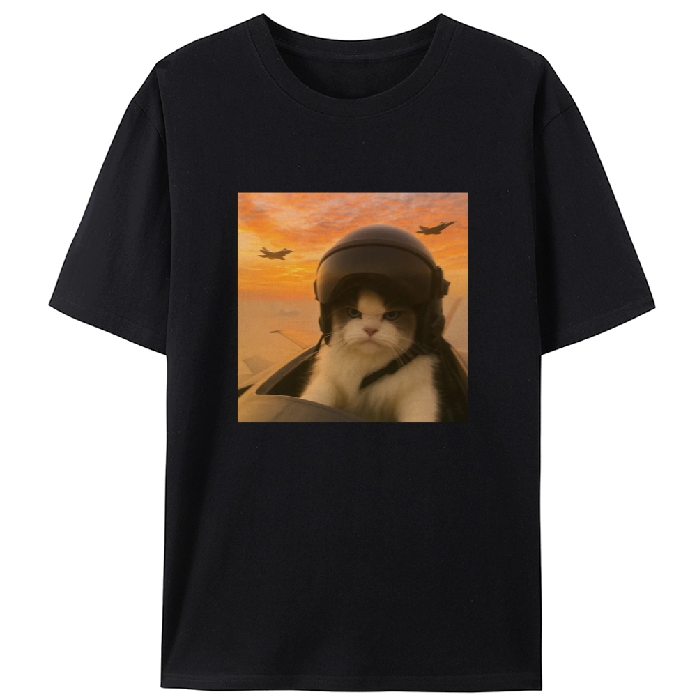 Top Gun Cat Retro Designed for Women - Slim Fit Cotton Tee