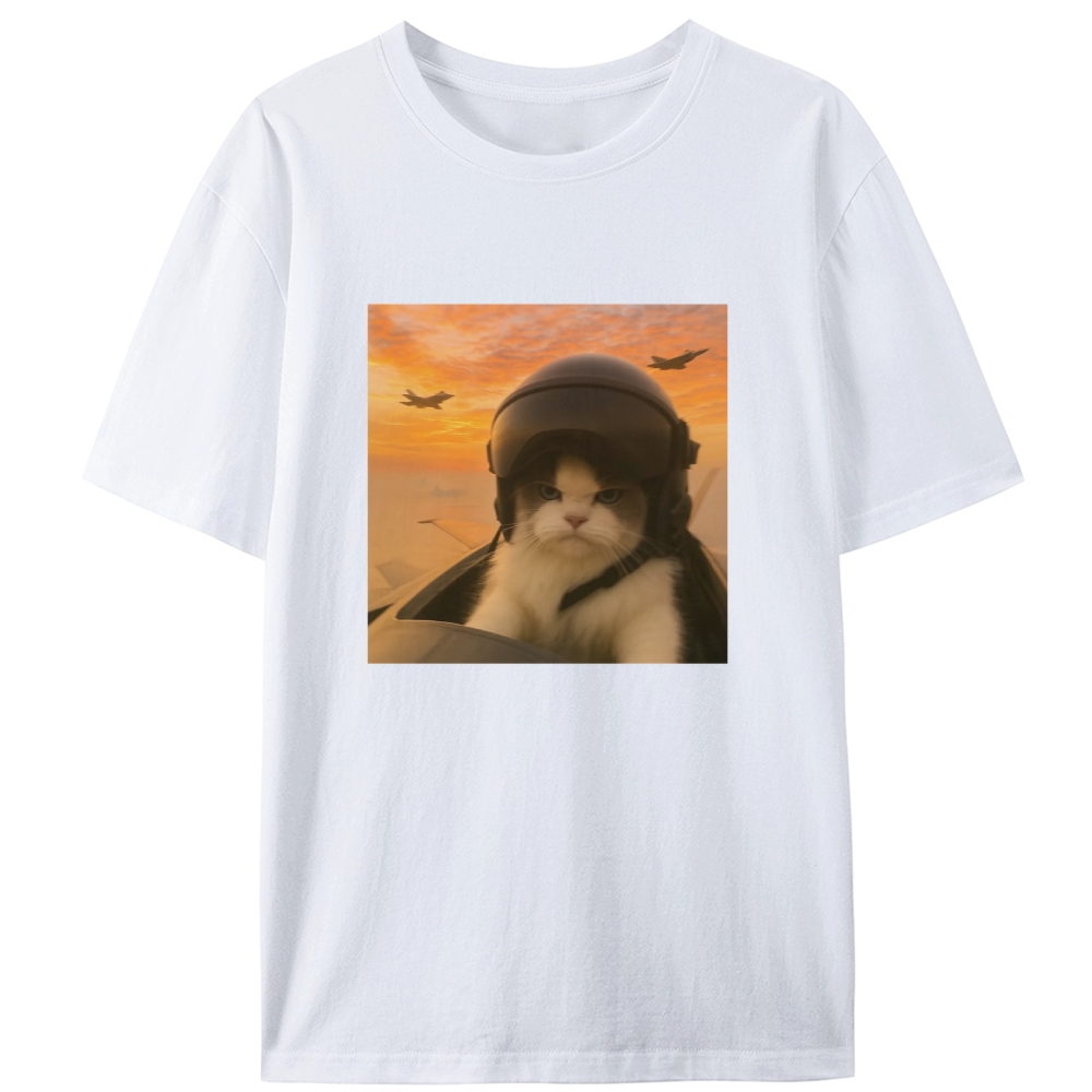 Top Gun Cat Retro Designed for Women - Slim Fit Cotton Tee