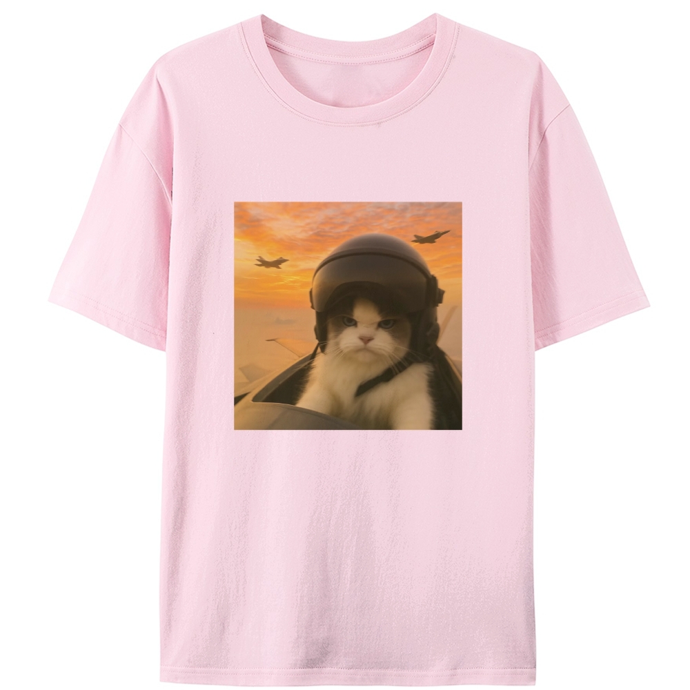 Top Gun Cat Retro Designed for Women - Slim Fit Cotton Tee