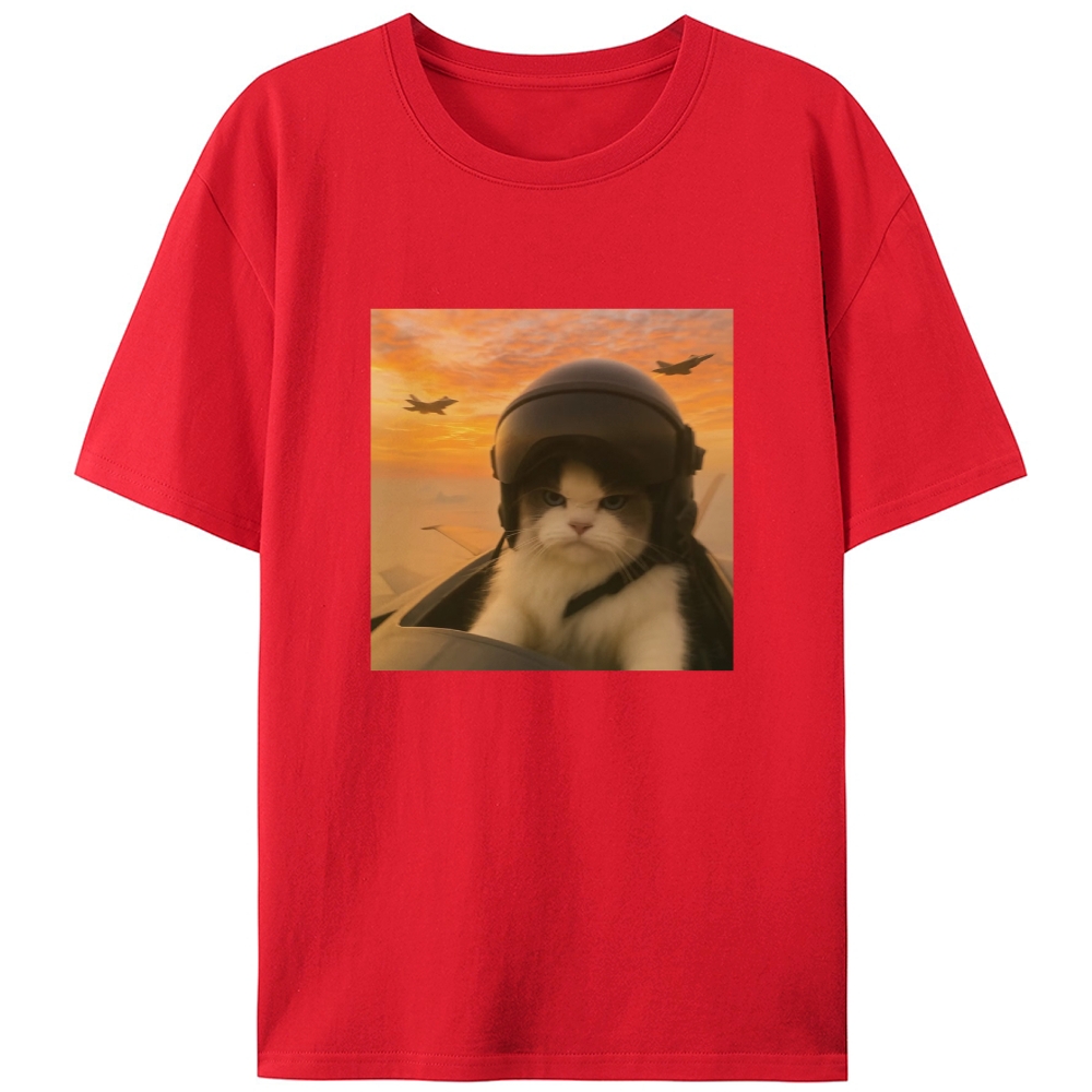 Top Gun Cat Retro Designed for Women - Slim Fit Cotton Tee