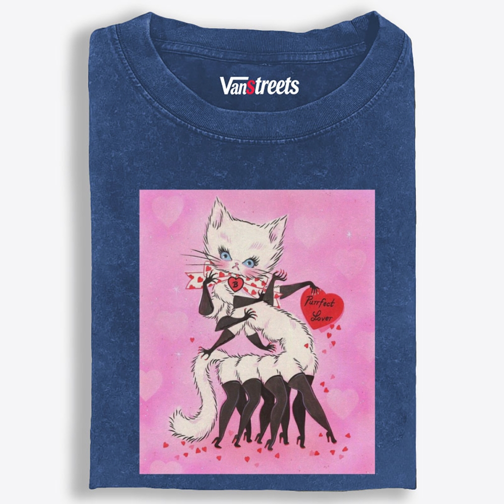 Purrfect Lover Cat Retro Washed T-Shirt | 100% Cotton | Streetwear Essential