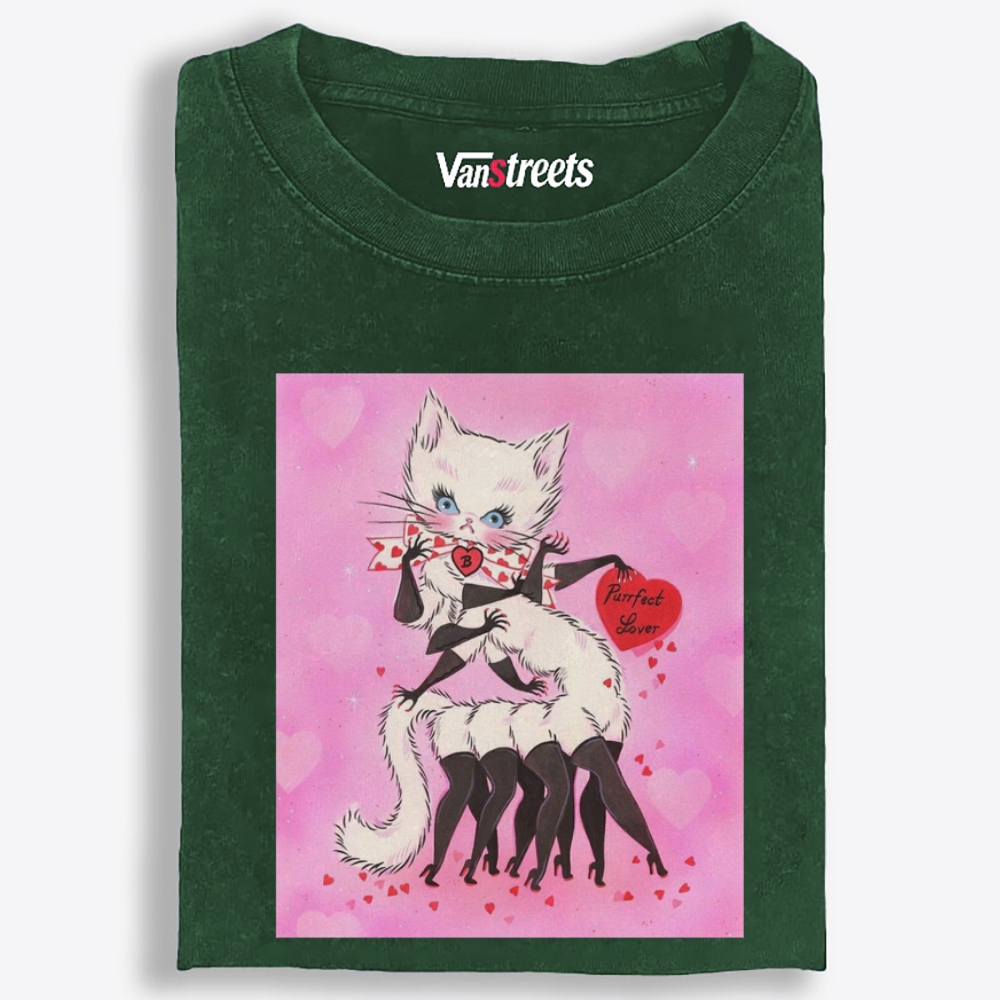 Purrfect Lover Cat Retro Washed T-Shirt | 100% Cotton | Streetwear Essential