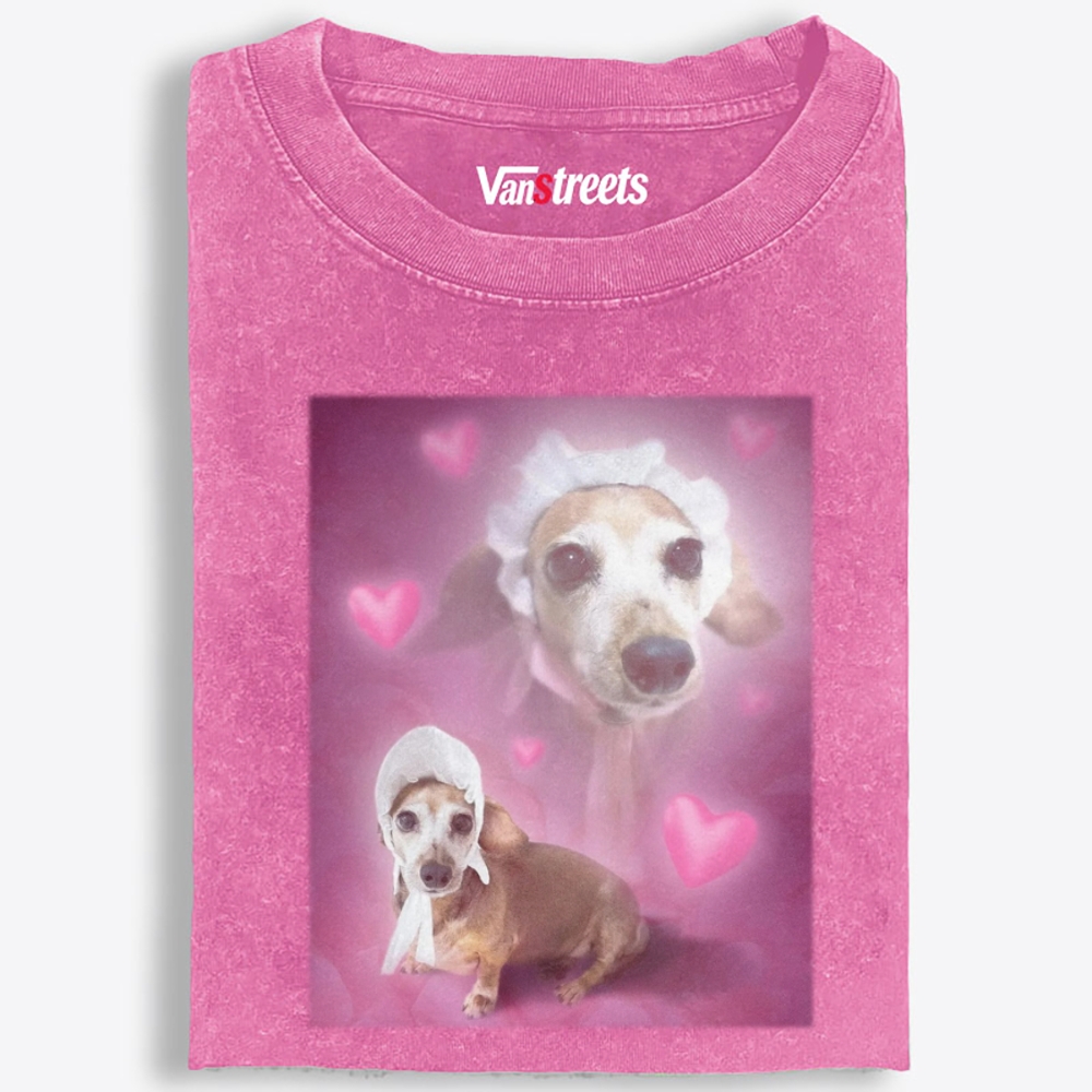 Bonnet Pink Dachshund Retro Washed T-Shirt | 100% Cotton | Streetwear Essential