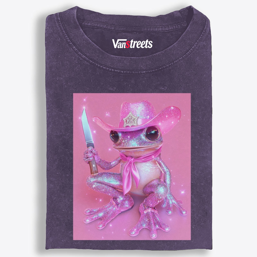 Cowboy Frog Holding Blade Retro Washed T-Shirt | 100% Cotton | Streetwear Essential