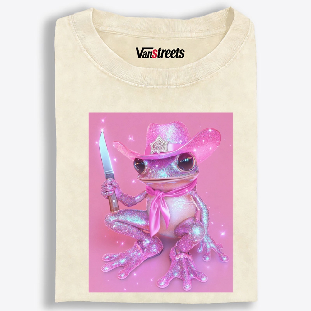 Cowboy Frog Holding Blade Retro Washed T-Shirt | 100% Cotton | Streetwear Essential