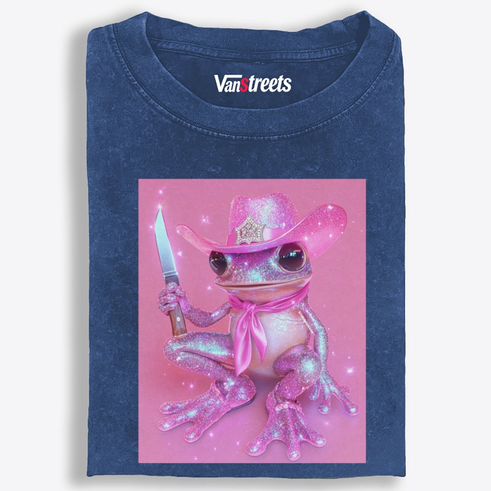 Cowboy Frog Holding Blade Retro Washed T-Shirt | 100% Cotton | Streetwear Essential