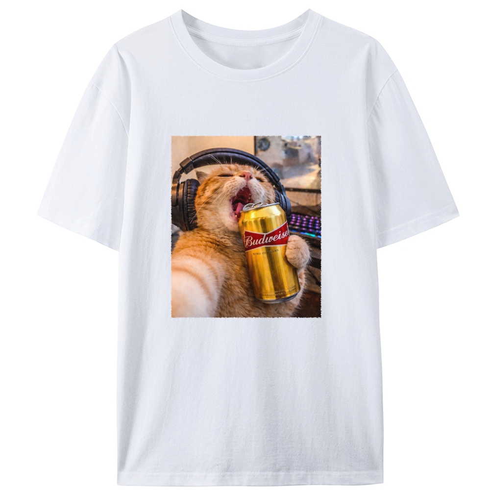 Orange Cat Beer Rock Retro Designed for Women - Slim Fit Cotton Tee