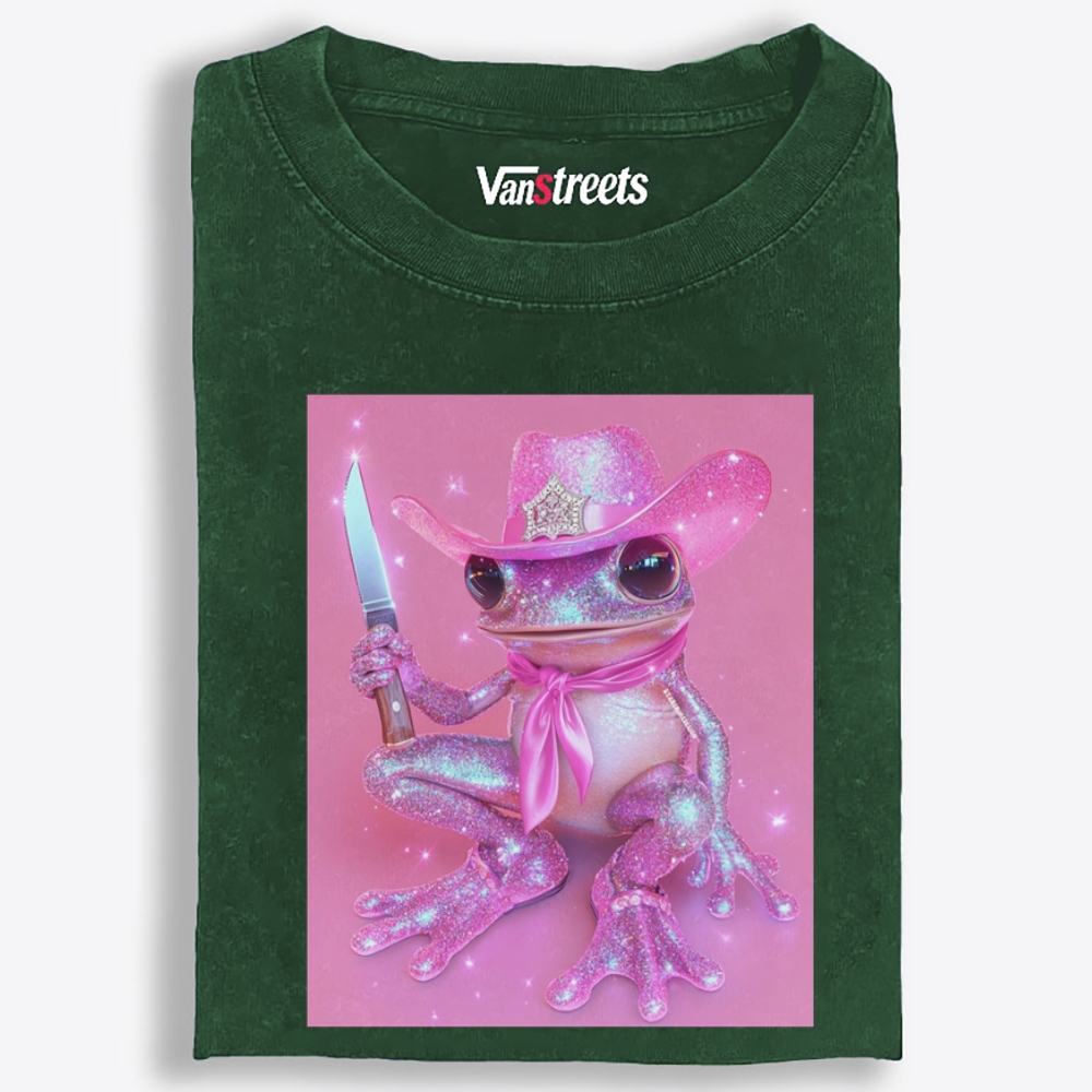 Cowboy Frog Holding Blade Retro Washed T-Shirt | 100% Cotton | Streetwear Essential