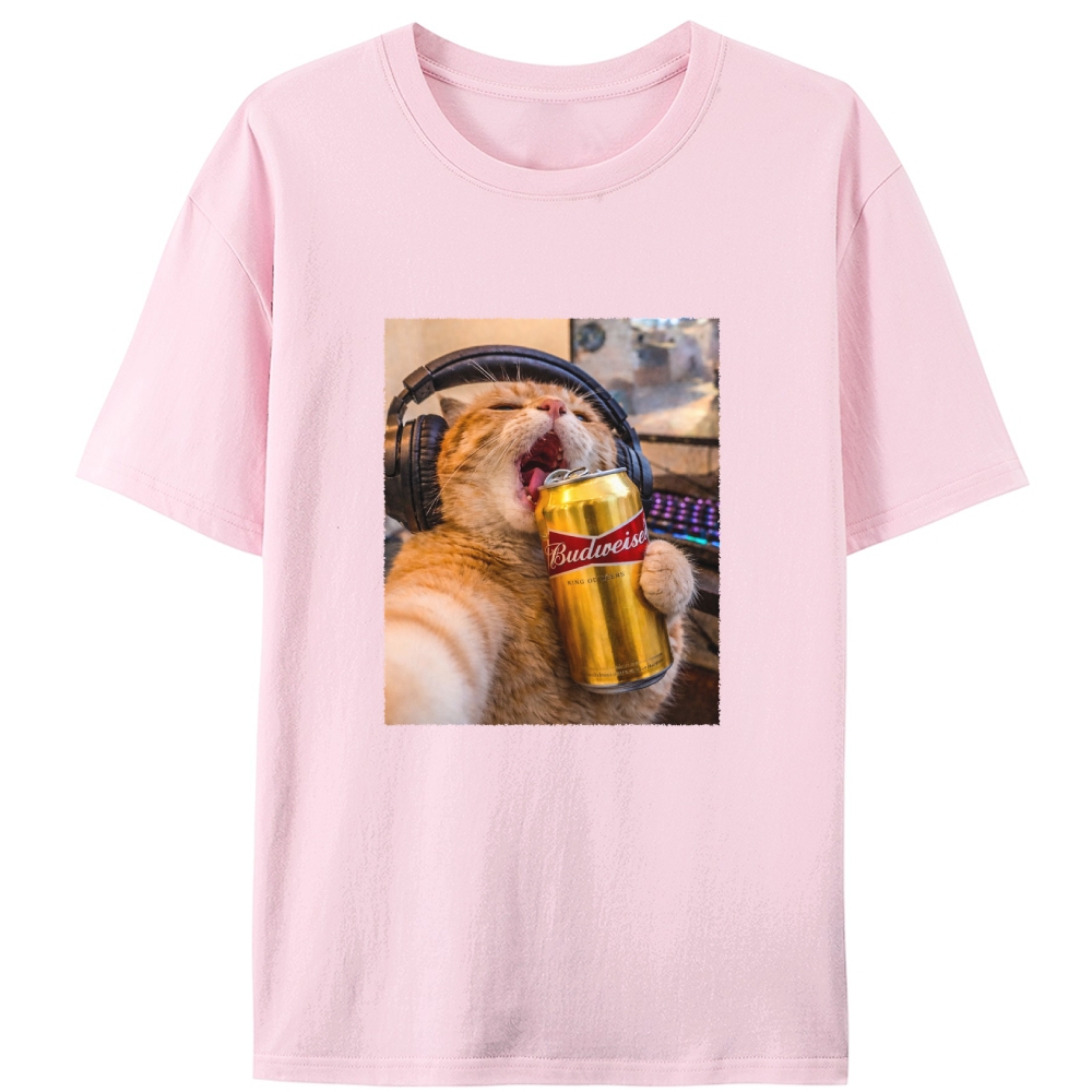 Orange Cat Beer Rock Retro Designed for Women - Slim Fit Cotton Tee