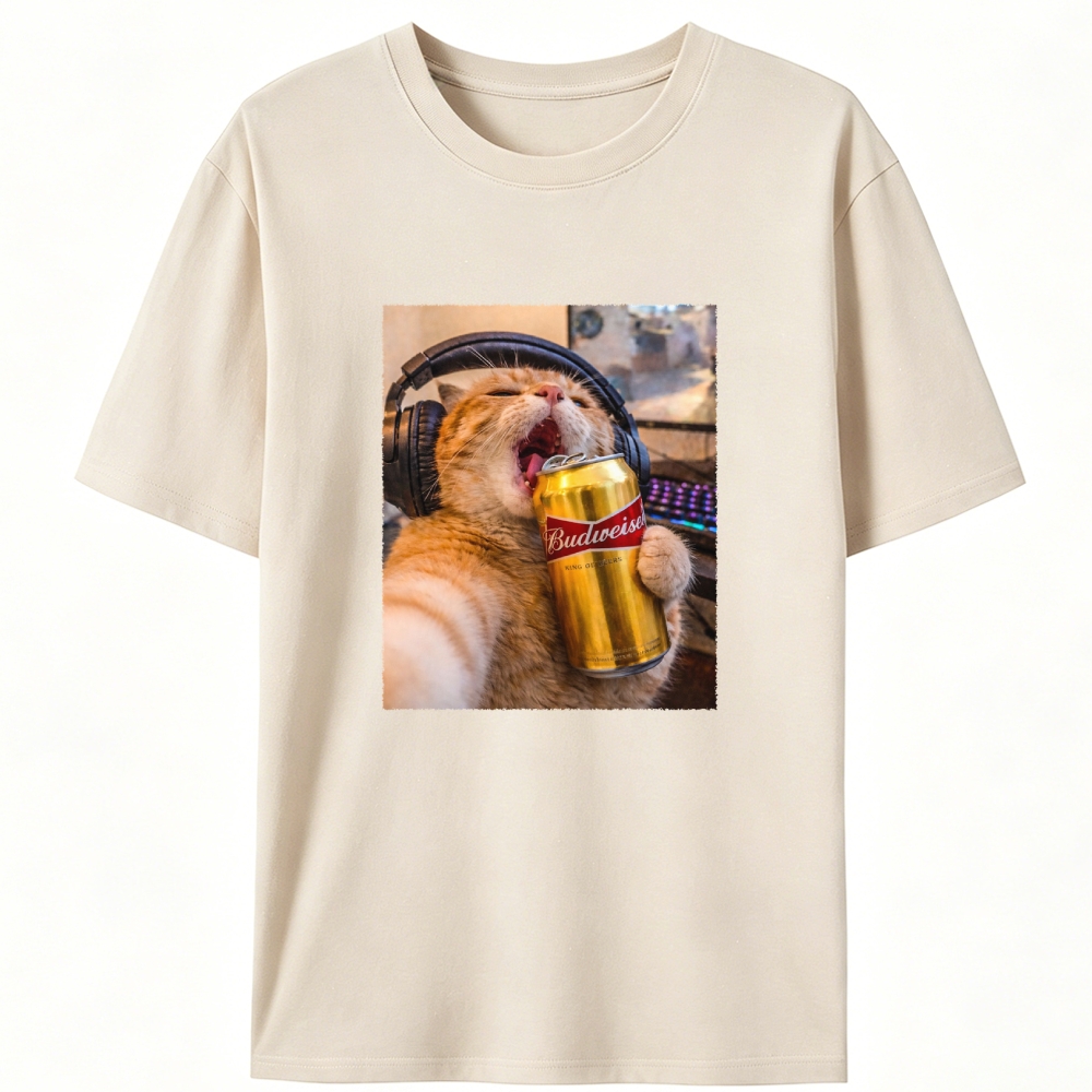 Orange Cat Beer Rock Retro Designed for Women - Slim Fit Cotton Tee