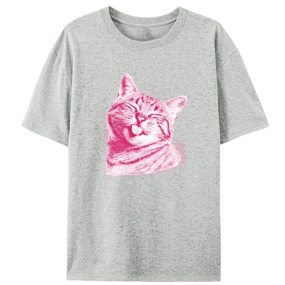 Pink Cat Blep Retro Designed for Women - Slim Fit Cotton Tee