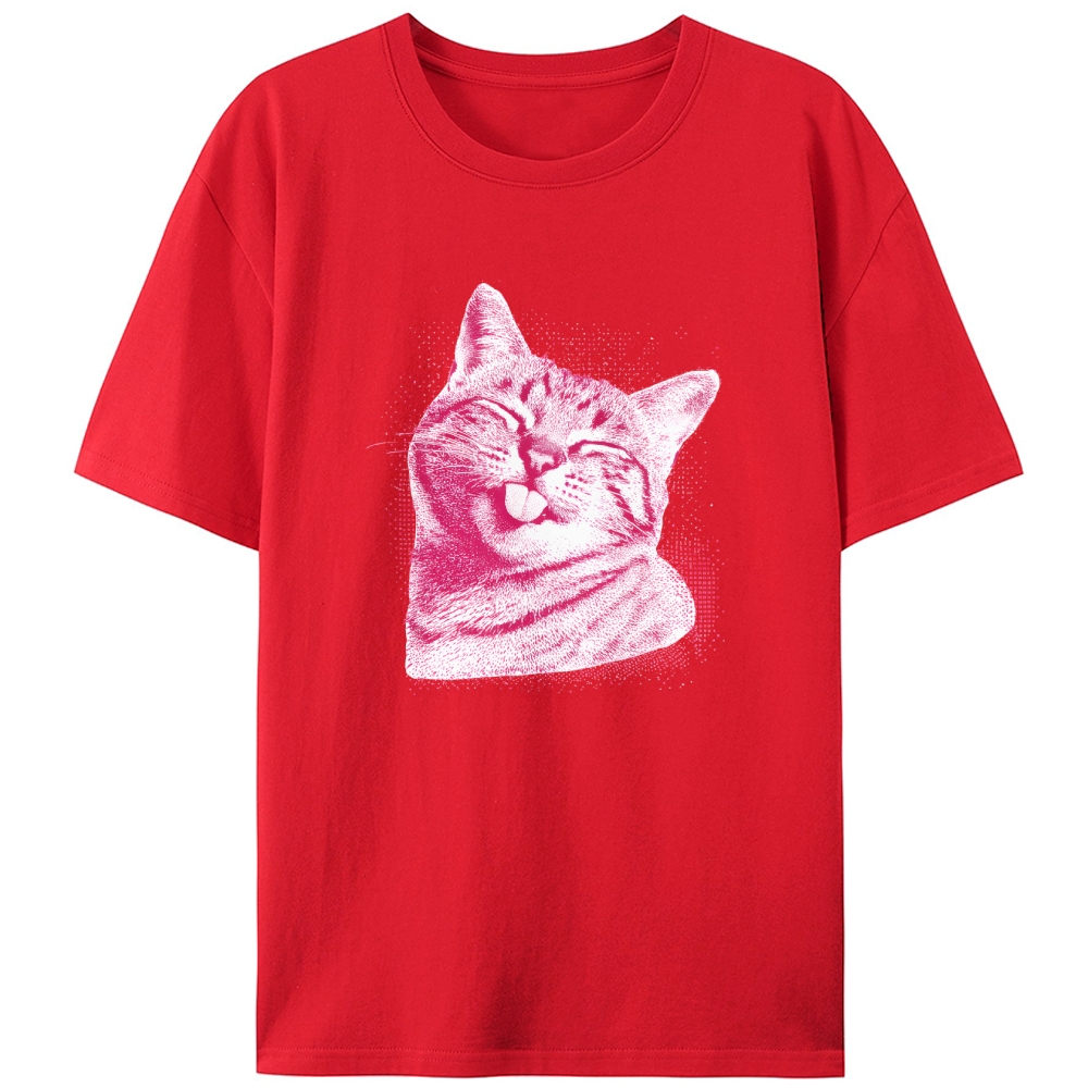 Pink Cat Blep Retro Designed for Women - Slim Fit Cotton Tee