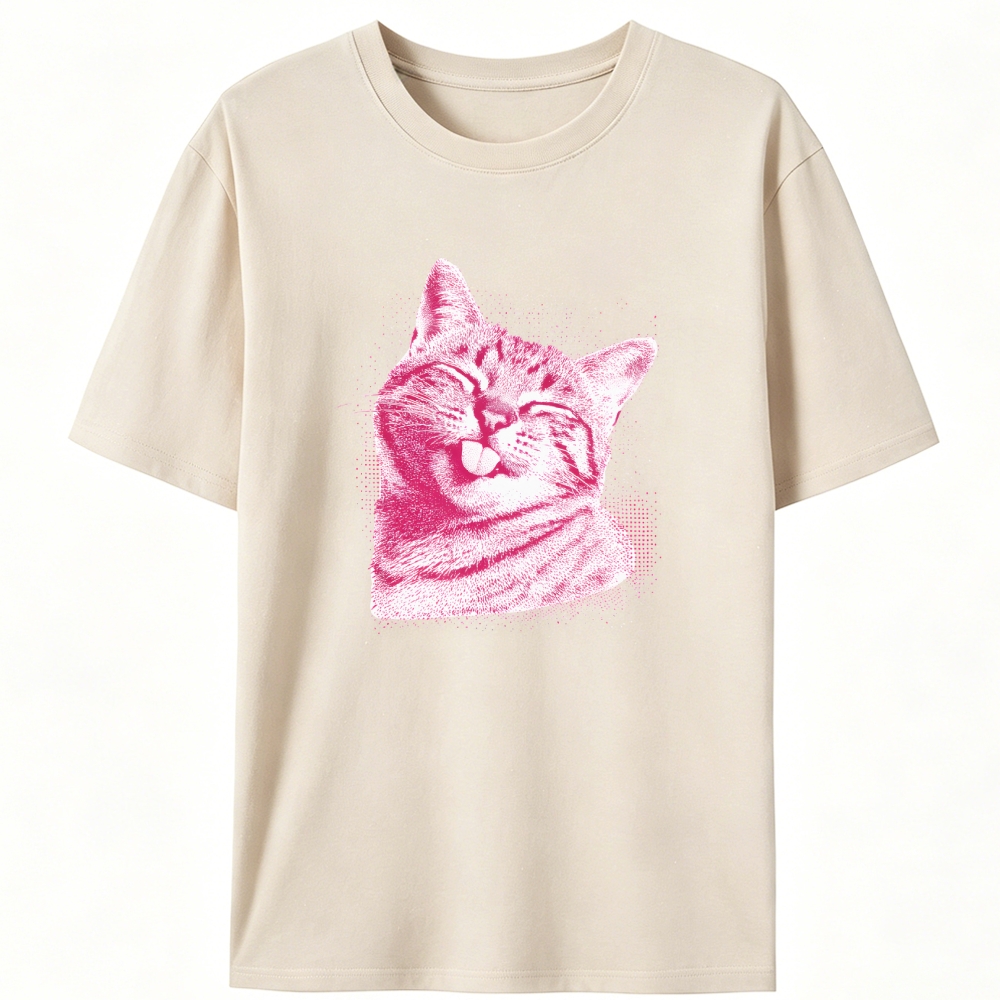 Pink Cat Blep Retro Designed for Women - Slim Fit Cotton Tee