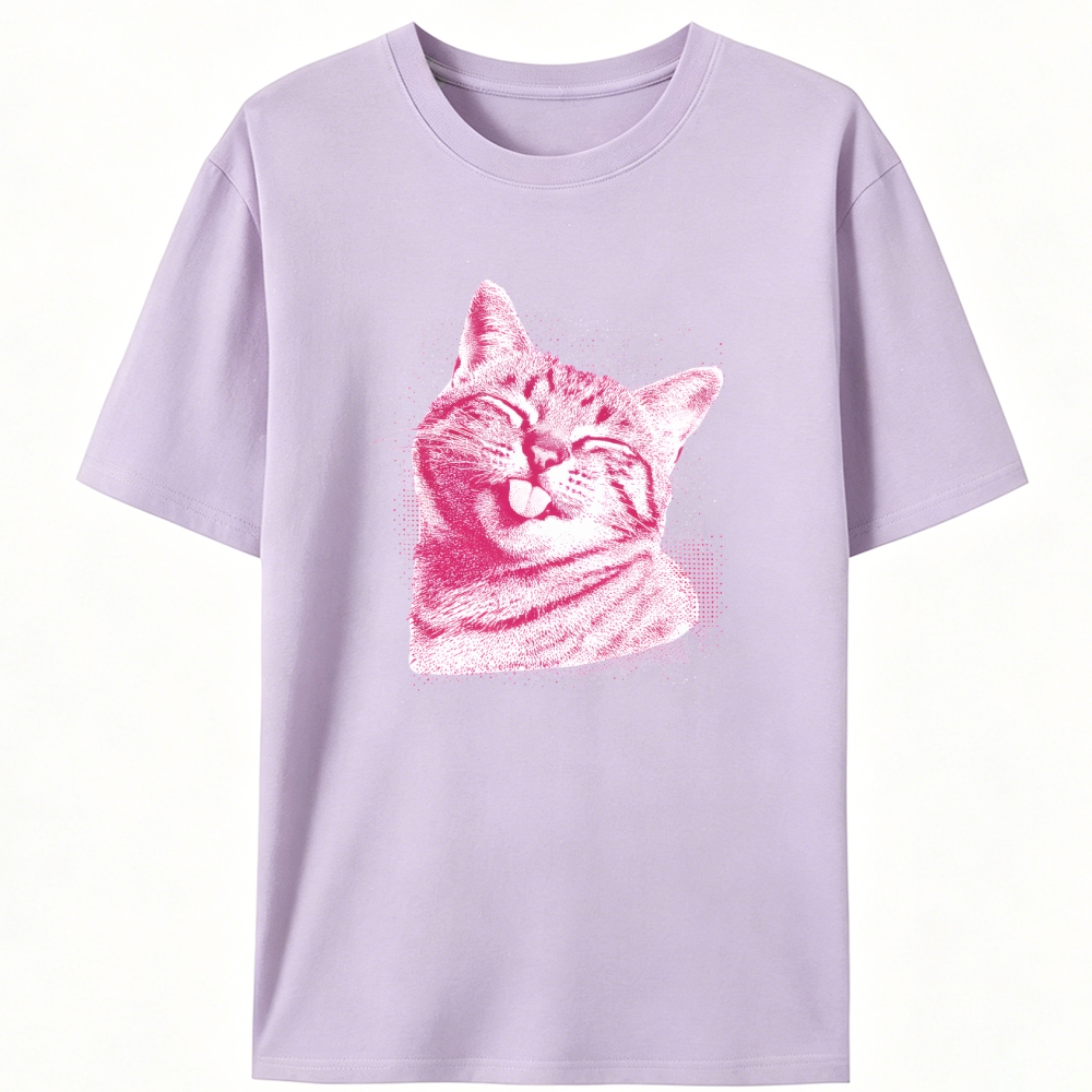 Pink Cat Blep Retro Designed for Women - Slim Fit Cotton Tee