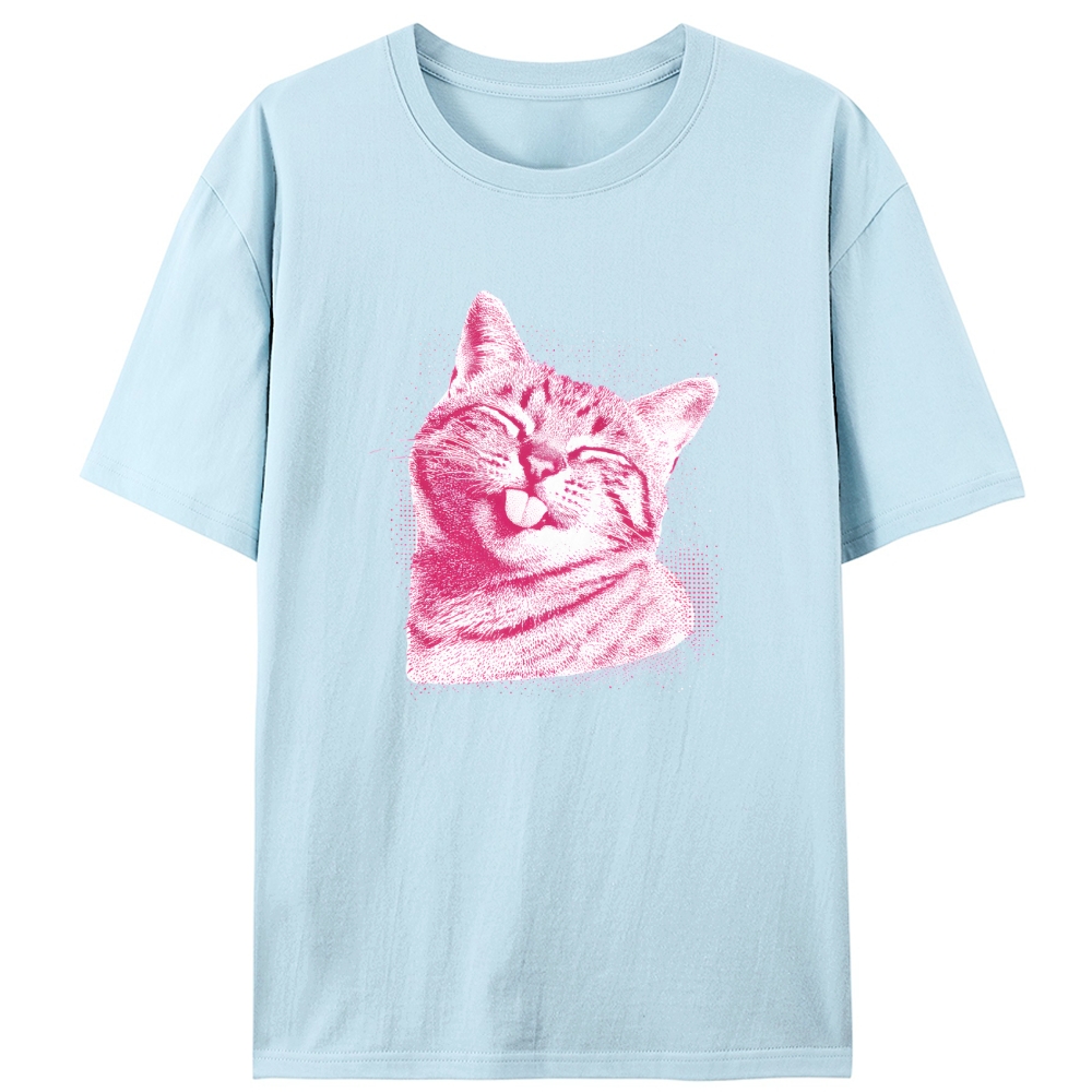 Pink Cat Blep Retro Designed for Women - Slim Fit Cotton Tee