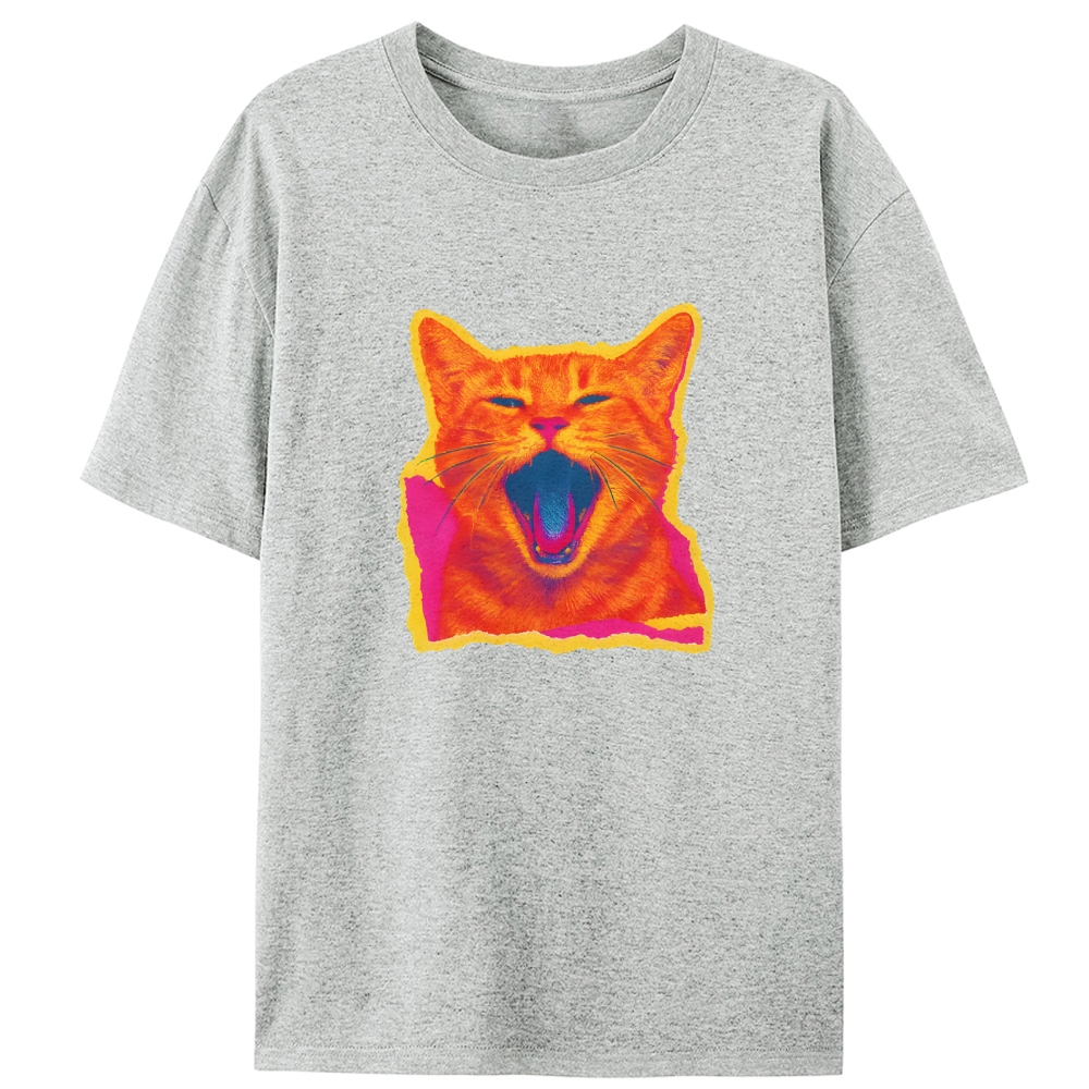 Neon Yawn Orange Cat Retro Designed for Women - Slim Fit Cotton Tee